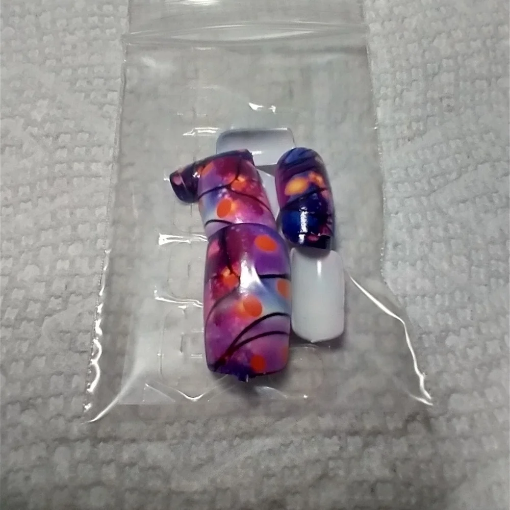 Press on nails purple pink orange black colorful set
